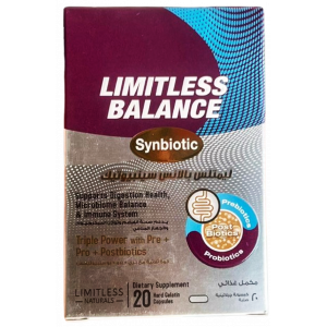 LIMITLESS BALANCE SYNBIOTIC — GASTROINTESTINAL PROBIOTICS FORMULA DIETARY SUPPLEMENT 20 HARD GELATIN CAPSULES